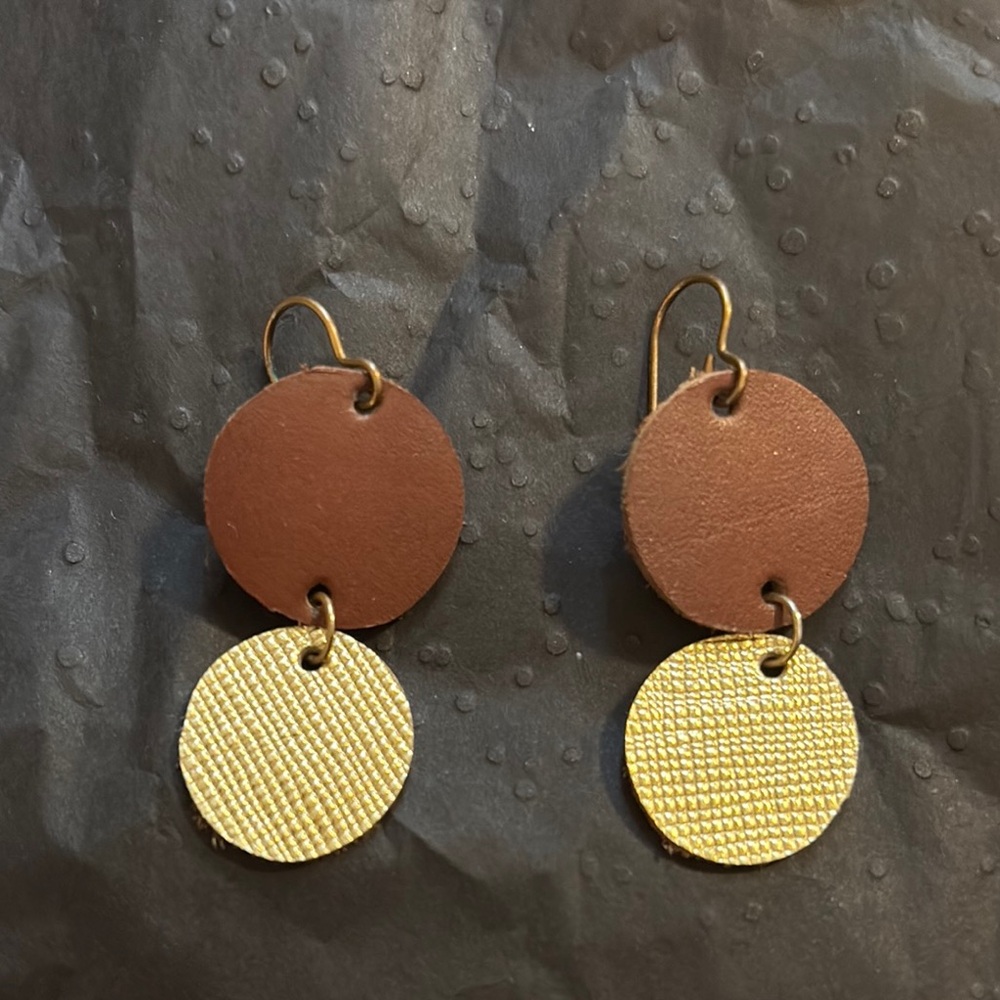 Gold and Brown Dangle Earrings